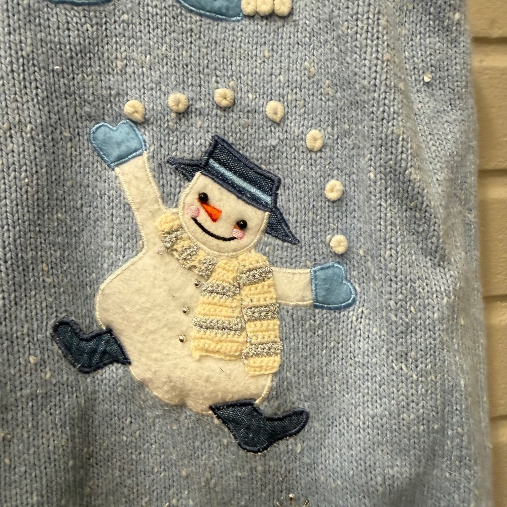 Vintage Bobbie Brooks Vest Angora Blend Blue Snowman‎ Knit Sweater Zip Front M/L - Picture 8 of 13